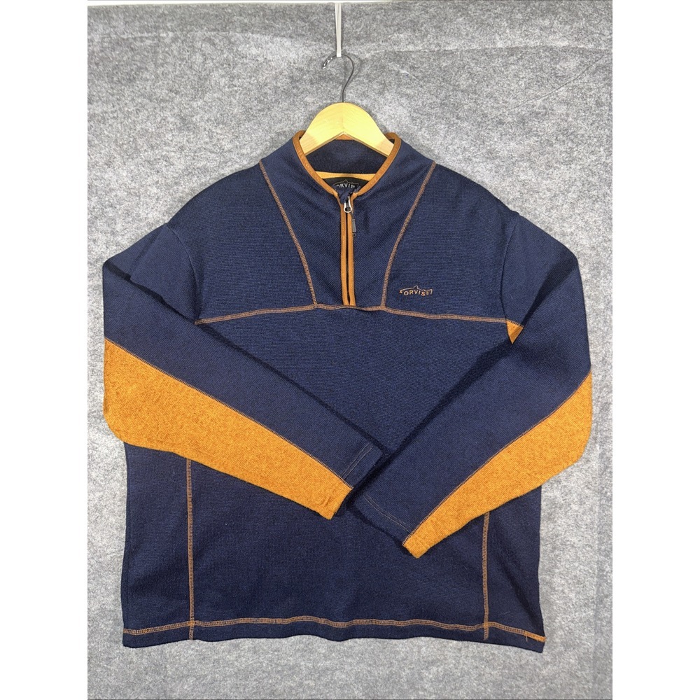 Orvis Mens 1/4 Zip Sweater Extra Large Blue‎ Orange Pullover Fishing Outdoors